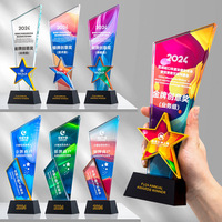 Prix Honor of Crystal Design personnalisé Impression couleur 3D Gold Silver Bronze Color Metal Crystal Trophy Awards