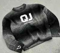 Pull en maille à col rond en mohair à rayures imprimées, style rétro vintage délavé au soleil noir, vêtements personnalisés OEM, fabricant de vêtements de rue, fourrure moelleuse