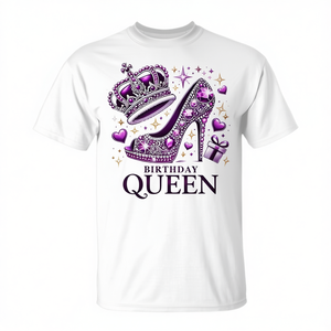Camiseta Birthday Queen Crown High Heel para niñas, ropa de fiesta, cuello redondo, manga corta, impresión digital - Product Image 3