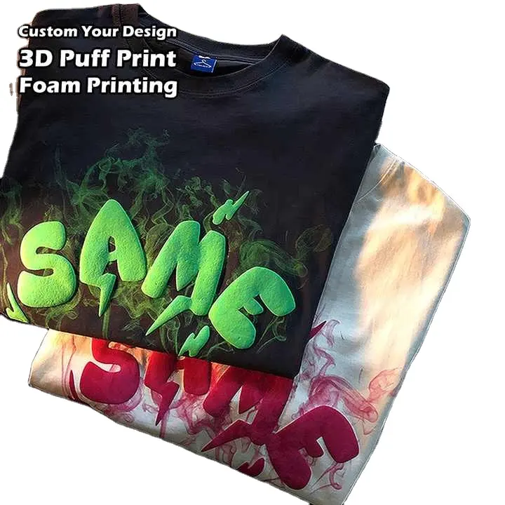 SanDian 하이 퀄리티 100% 면 oem 브랜드 티 사용자 정의 3D 거품 퍼프 인쇄 로고 남여 공용 짧은 소매 플러스 사이즈 남자 티셔츠