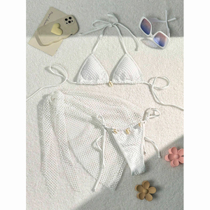 Costume da Bagno Bikini a 3 Pezzi Tinta Unita di Tendenza, Ultimo Modello di Design, Colore Caramella, Abbigliamento da Spiaggia per Donna - Product Image 4