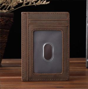 Porta carte d'identità in pelle di cavallo pazzo tascabile sottile di marca OEM <span class=keywords><strong>portafogli</strong></span> porta carte da uomo sottili - Product Image 6