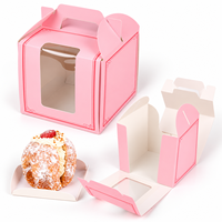 Boîte à gâteau rose poudré en gros avec impression décorative sur le bord et poignée de transport pour collections de mini-desserts
