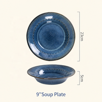 Plato de Sopa de Porcelana Personalizado OEM, Esmalte Reactivo, Relieve Retro, Tazones de Sopa de Cerámica Moldeados, Venta al por Mayor para Restaurantes y Hoteles
