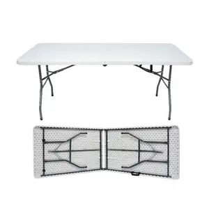 Blow Molded Furniture 8ft White Plastic Folding In Half Foldable Folding Rectangular Tables Wholesale