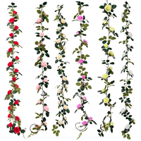 Guirlande florale artificielle suspendue faite à la main T-12-17 en PE, motif rose et lierre, pour décoration de table de mariage et de remise de diplôme