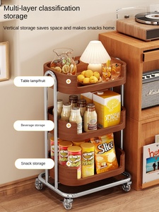 लिविंग रूम फल स्नैक भंडारण रैक दीवार ठोस लकड़ी कार्ट प्राचीन घरेलू फर्श पर खड़ी बहु-परत मोबाइल टोकरी - Product Image 3