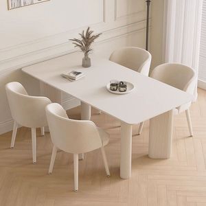 <b>Dining</b> Table <b>Set</b> 4 Piece Off White Rectangular Modern Minimalist <b>Space</b> <b>Saving</b> For Small Homes And Apartments - Product Image 1