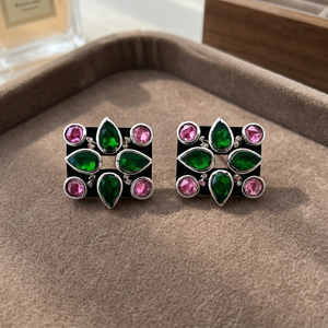 Premium Quality Indian Mores 92.5 Sterling Silver Pink Cubic Zirconia Square <b>Stud</b> <b>Earrings</b> for Women & <b>Girls</b> Wedding & Festive - Product Image 4