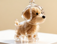 Boîte de rangement en plastique transparente en forme de chiot pour ranger les poils d'animaux