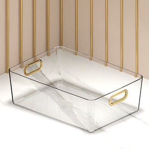 Clear Rectangular <b>Storage</b> <b>Basket</b> With Gold Handles For Desktop Organizer - Product Image 1