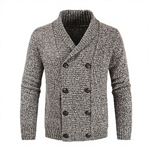 Manteau coupe-vent en polyester tricoté épais pour homme avec fermeture à boutons - Product Image 3