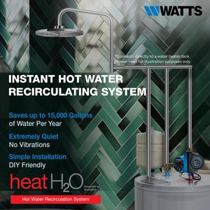 ระบบหมุนเวียนน้ำร้อน Watts Heat H2O พร้อมตัวตั้งเวลาแบบตั้งโปรแกรมได้ ปั๊มน้ำ 3.4 แกลลอนต่อนาที สำหรับน้ำร้อนทันที - Product Image 6
