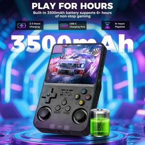 Consola de Juegos Portátil R36S, Pantalla IPS HD de 3.5 Pulgadas, Memoria de 64 GB, Batería de Ultra Larga Duración, Regalo para Adultos, Adolescentes y Niños (Negro) - Product Image 1