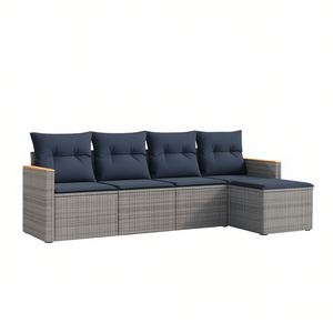 Ensemble de canapés de jardin en polyrotin gris avec coussins, 5 places, mobilier d'extérieur, design contemporain - Product Image 1