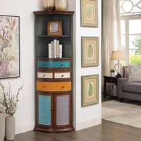 Armoire d'angle en bois massif vintage moderne, design américain de style campagnard, triangle peint, étagère murale pour salon, rangement, bibliothèque