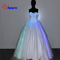 Robe de mariée futuriste scintillante avec fibre optique, bustier, éclairée par LED pour spectacle et soirée