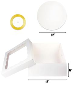 Caja para Pastel Blanca con Ventana, Bases Redondas <span class=keywords><strong>Blancas</strong></span> para Pastel de 12 Pulgadas, Contenedores para Pastel de 12 Pulgadas, 10 Metros de Cinta de Seda Dorada - Product Image 6