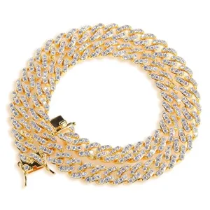 2022 Hot sale Zinc Alloy Cuban Chain Iced Out Rhinestone Necklace jewelry 18k Gold plated Finish Rhodium Plating Cuban Choker