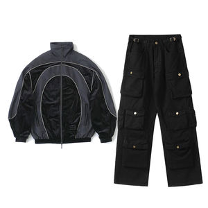 Ensemble Veste Décontractée Style Urbain Tendance Personnalisé, Pantalon Cargo et Blousons Aviateur Coupe-Vent Universitaires pour Hommes - Product Image 1