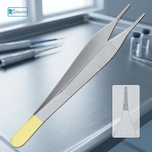 Pinces à tissus Adson en acier inoxydable chirurgical avec poignée jaune, modèle F5-346, 12 cm, certifiées CE Classe I pour interventions médicales - Product Image 2