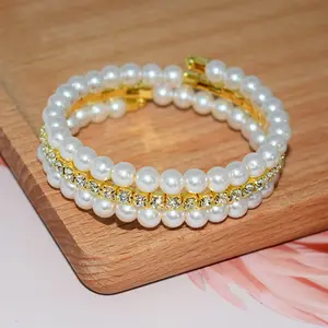 3 Layers Beads Bracelet Adjustable Jewelry Gift Wedding Multilayer Crystals Imitation Pearl Elastic Beaded Bracelet Bangle