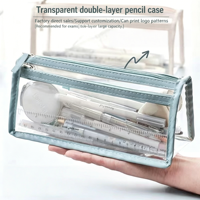 Estuche para Lápices Transparente de Doble Capa, Venta al Por Mayor OEM ODM, Especial para Exámenes, Gran Capacidad