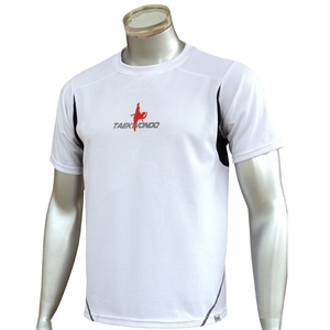 Camiseta deportiva de algodón 100% transpirable para hombre, de manga corta, cuello redondo, con panel de malla en las axilas, ideal para gimnasio y taekwondo, venta al por mayor. - Product Image 1
