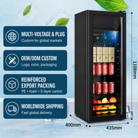Kleine zwarte glazen minibar koelkast voor hotel, studentenhuis, thuis, wijn, thee en fruit.