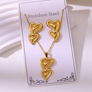 Elegant Classic Daily Jewelry Sets for Women-Stainless Steel Gold Plated <b>Necklace</b> and Matching Hoop Earrings Collection - Product Image 3