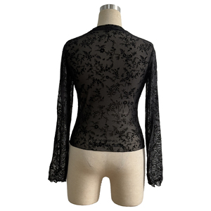 <span class=keywords><strong>Blusa</strong></span> <span class=keywords><strong>Transparente</strong></span> de Moda para Mujer <span class=keywords><strong>con</strong></span> Mangas Largas y Motivo Floral Sutil, Perfecta para Combinar en Capas y Salidas - Product Image 4