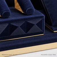JUNSEN Ensemble de présentoirs à bijoux en velours bleu marine avec finition dorée, pour colliers, bagues, boucles d'oreilles et montres, pour présentation en showroom, vente en gros, OEM