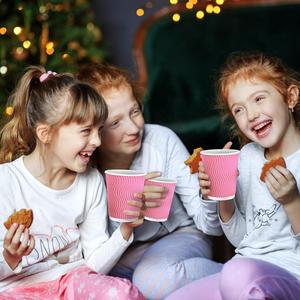 Vasos de Papel Corrugado con Diseño de Ondas y Estampado Completo, Aislados, Color Rosa, para Bebidas Calientes y Frías, Té y Refrescos - Product Image 5