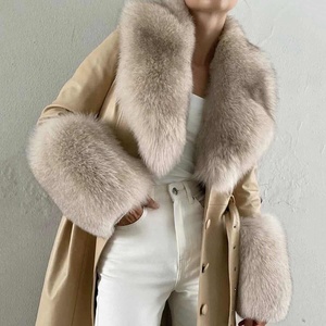 Nuova moda in <span class=keywords><strong>pelle</strong></span> <span class=keywords><strong>Trench</strong></span> giacca lunga in <span class=keywords><strong>pelle</strong></span> da <span class=keywords><strong>donna</strong></span> con grande collo di pelliccia - Product Image 2