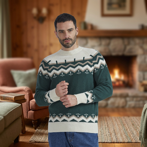 PAOLO NERO Men's Round Neck Jacquard Sweater Long Sleeves Cashmere & Merino <b>Wool</b> Anti-Pilling ODM Winter Made in Italy - Product Image 3