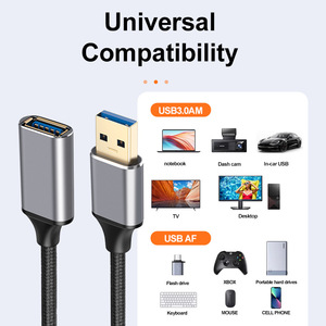 <b>Usb</b> 3.0 A Male To <b>Usb</b> 3.0 A Female Adapter Cable Black And Dark Gray Copper Weaving For Data Extension - Product Image 2
