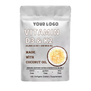 ויטמין ד 3 10000 iu k2 200 <span class=keywords><strong>mcg</strong></span> 300 שמן קוקוס בתולה softgels ויטמינים D & <span class=keywords><strong>k</strong></span> קומפלקס תומך בספיגת חיסונית וסידן - Product Image 6