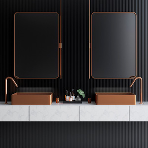 Lavabo <span class=keywords><strong>sur</strong></span> pied rectangulaire moderne en acier inoxydable or rose, lavabo artistique pour salle de bain, lavabo de <span class=keywords><strong>toilette</strong></span> d'hôtel, finition dorée de luxe léger - Product Image 3