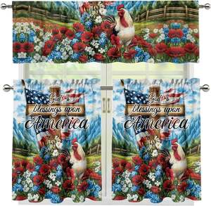 Rideaux de cuisine patriotiques 4 juillet motif cœur, rouge, blanc, bleu, étoiles, 3 pièces, petits rideaux de café, pour salle de bain - Product Image 3