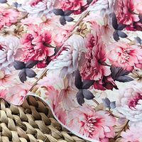 Nouvelle Tendance Tissu 100% Lin 40S 150gsm Motif Fleur de Pivoine Doux Lin Uni Imprimé Numérique Personnalisé Rideau Tissé pour Femmes et Filles