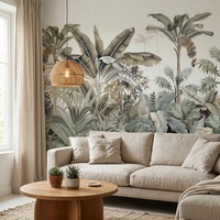 Papier peint botanique vert sauge, imperméable, moderne, effet forêt tropicale, autocollant, pour décoration murale intérieure