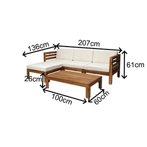 ชุดเฟอร์นิเจอร์ห้องนั่งเล่นไม้สัก <span class=keywords><strong>รูป</strong></span>ตัวแอล พร้อมเบาะรองนั่งและโต๊ะกลาง สำหรับตกแต่งลานบ้าน สวนหลังบ้าน และสนามหญ้า - Product Image 4