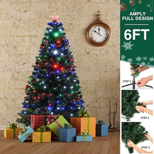 Arbres de Noël optiques en fibre artificielle verte de 6 pieds avec LED clignotante, charnières 230 branches conseils arbre de Noël intérieur Pohon Natal - Product Image 3