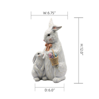 Statue de famille de lapins de Pâques sculptée en résine, figurine mère et bébé avec panier d'œufs de Pâques, approvisionnement en gros B2B