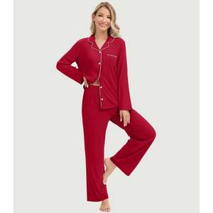 Ensemble pyjama femme personnalisé 2 pièces, haut à manches longues boutonné et pantalon, vêtements de nuit S-XXL, tissu côtelé doux, vêtements de détente - Product Image 2