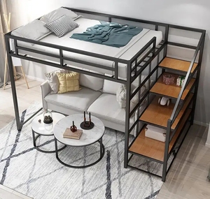 <span class=keywords><strong>Lit</strong></span> mezzanine personnalisé <span class=keywords><strong>adulte</strong></span> pleine grandeur en métal design moderne appartement en métal cadre de <span class=keywords><strong>lit</strong></span> queen en métal chambre à coucher lits surélevés en métal - Product Image 6