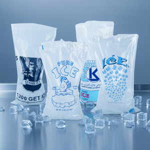 שקית קרח מפלסטיק שקוף 8LB 10LB 20LB עם שרוך כותנה למשקאות אנרגיה, הדפסת גרוור, טיפול במשטח - Product Image 1