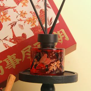 Red Glass <b>Reed</b> <b>Diffuser</b> Set With Cinnamon Stick And Aroma Stones Long Lasting Fragrance Home Decoration Gift Box - Product Image 2