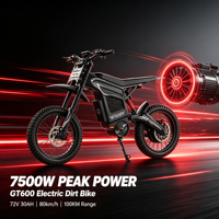 Moto tout-terrain électrique GT600, moteur de 7500 W de puissance maximale, 72 V, autonomie de 100 km, vitesse maximale de 80 km/h