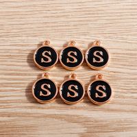 10 pièces/paquet Pendentifs ronds en alliage avec lettres noires effet goutte d'huile, breloques alphabet DIY, accessoires et composants de bijoux